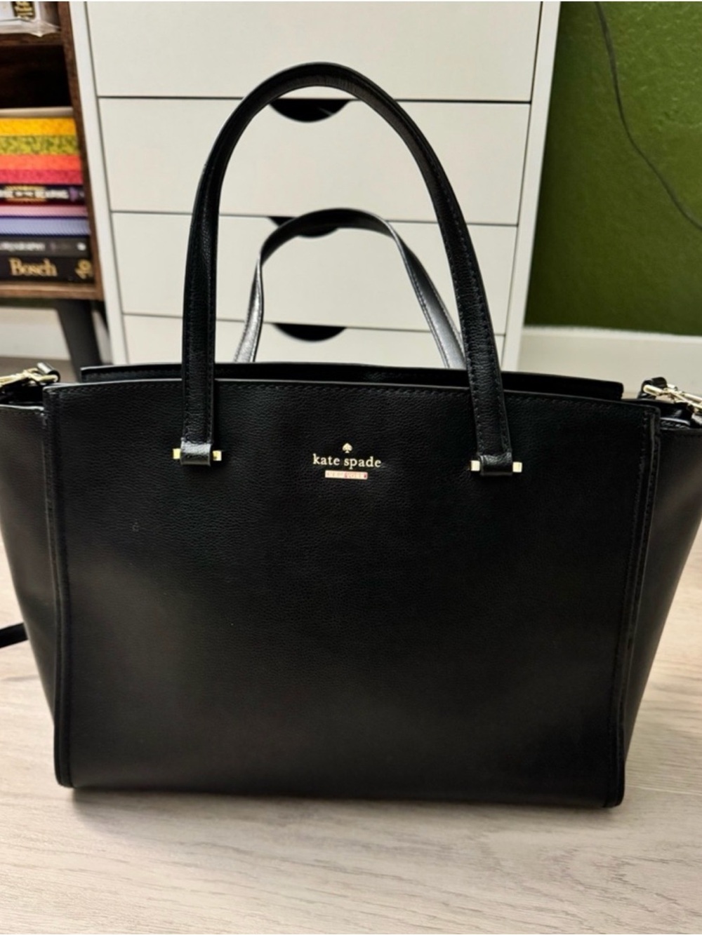 Kate Spade Black Leather Tote with Gold Hardware